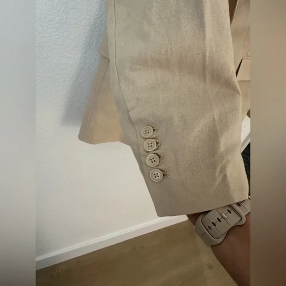 Scoop Size L Linen Blend Tan Boxy Fit Blazer - Picture 4 of 11